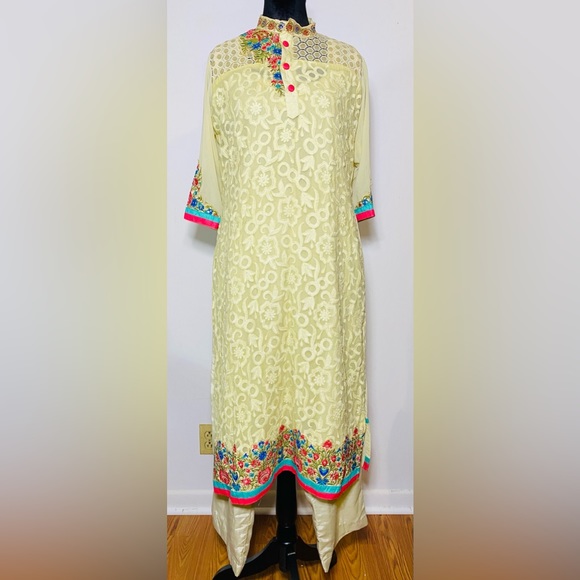 Indian Khaadi Pret Floral Embroidered Designer Multicolor Salwar Kameez 3 Pc - Picture 4 of 6